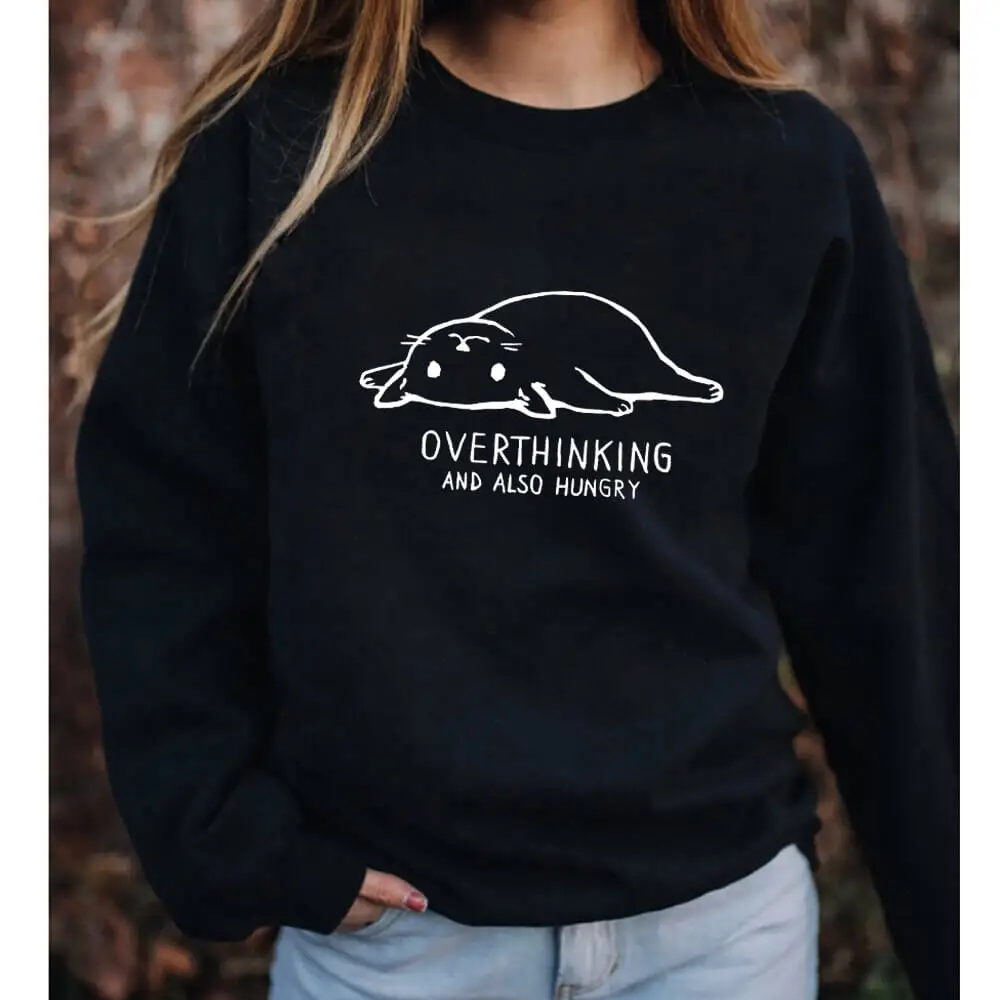 Overthinking and Also Hungry Cute Cat Graphic Printed Sweatshirt New Arrival Cat Lover Funny Casual 100%Cotton Long Sleeve Tops
Overthinking and Also Hungry Cute Cat Graphic Printed Sweatshirt New Arrival Cat Lover Funny Casual 100%Cotton Long Sleeve Tops