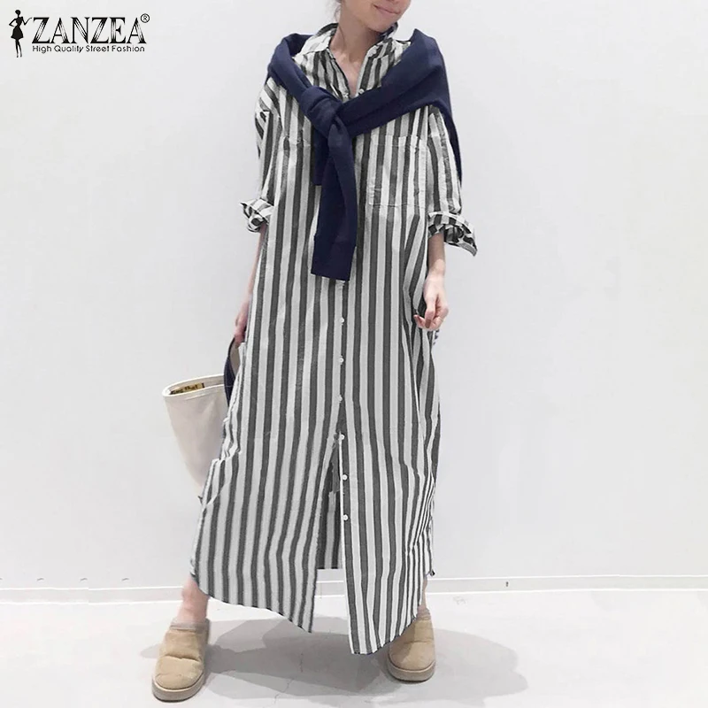 ZANZEA Autumn Vintage Long Shirt Dress 2021 Women Lapel Neck Long Sleeve Striped Vestidos Oversized Robe Femme Maxi Sundress
ZANZEA Autumn Vintage Long Shirt Dress 2021 Women Lapel Neck Long Sleeve Striped Vestidos Oversized Robe Femme Maxi Sundress