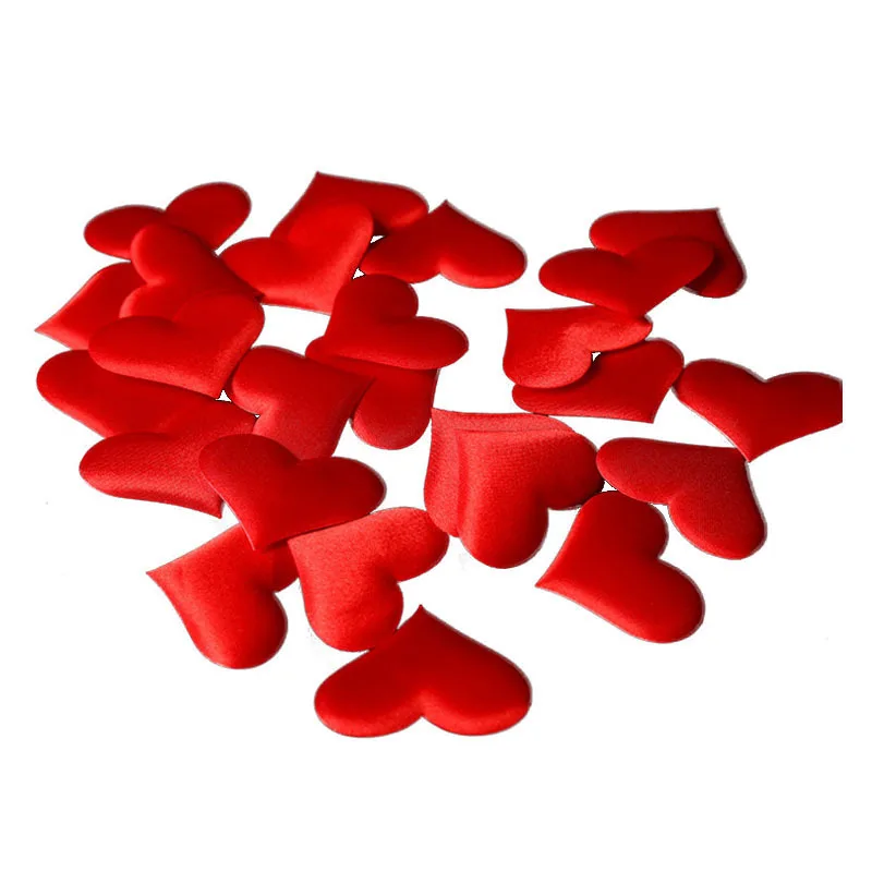

100 шт., красные, розовые текстильные конфетти в форме сердца, 2 см