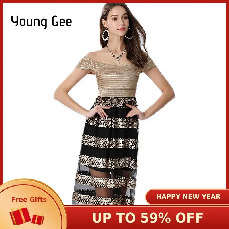 Young Gee 2019 NEW Women Bandage Dress Off Shoulder V-Neck Drop Sequined Vestido Sexy Midi Celebrity Evening Party Club Dresses
Young Gee 2019 NEW Women Bandage Dress Off Shoulder V-Neck Drop Sequined Vestido Sexy Midi Celebrity Evening Party Club Dresses