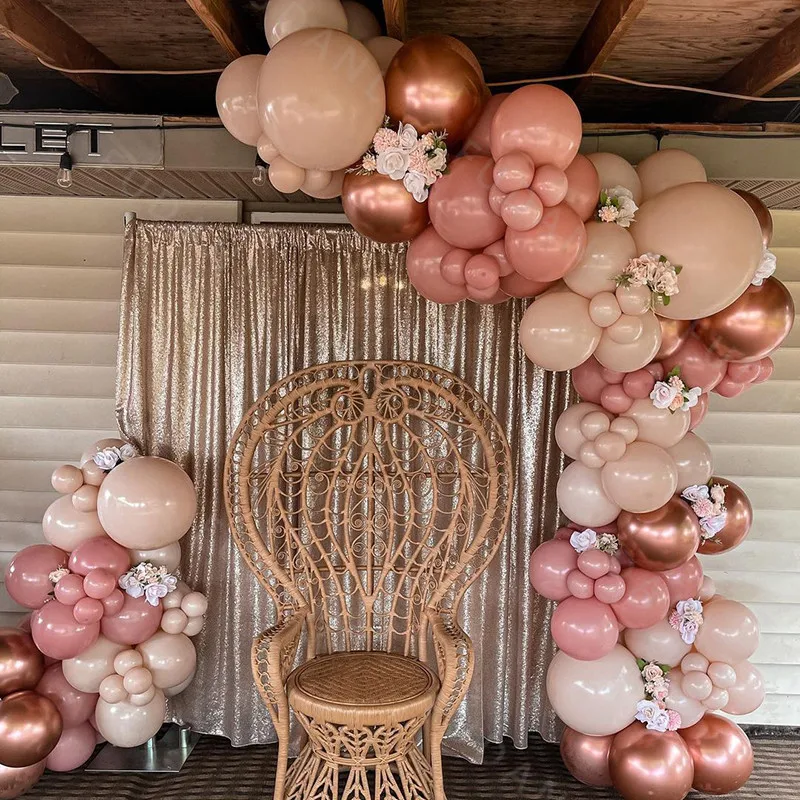

114Pcs Retro Pink Balloon Garland Arch Kit Rose Gold Chrome Wedding Balloons For Birthday Baby Shower Party Decorations Globos