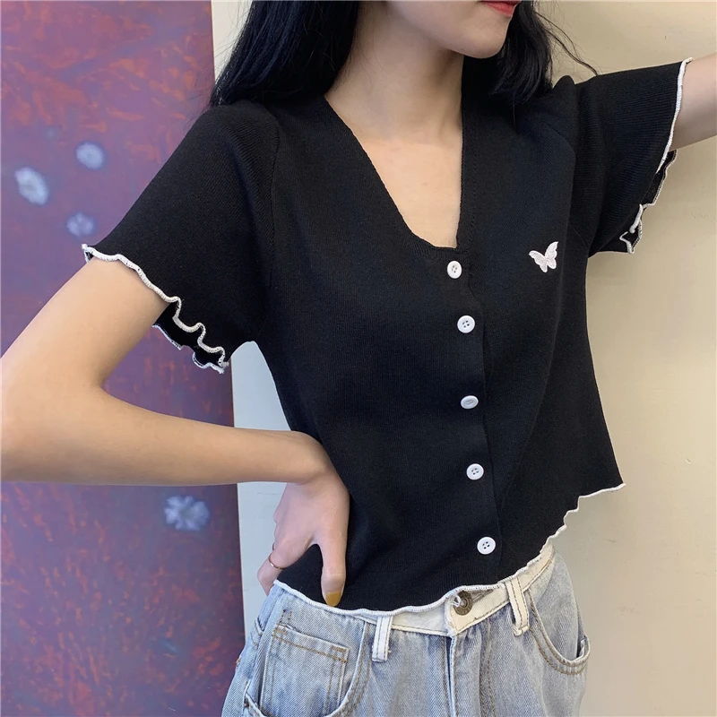 Summer Casual T Shirt Korean Embroidered Short Sleeve T-shirt Cardigan Women Top Harajuku
Summer Casual T Shirt Korean Embroidered Short Sleeve T-shirt Cardigan Women Top Harajuku