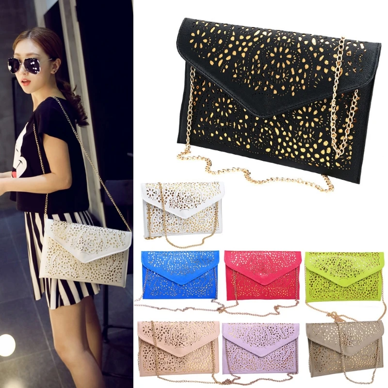 Women Hollow Flower Envelope Clutch Chain Shoulder Bag Evening Purse Handbag