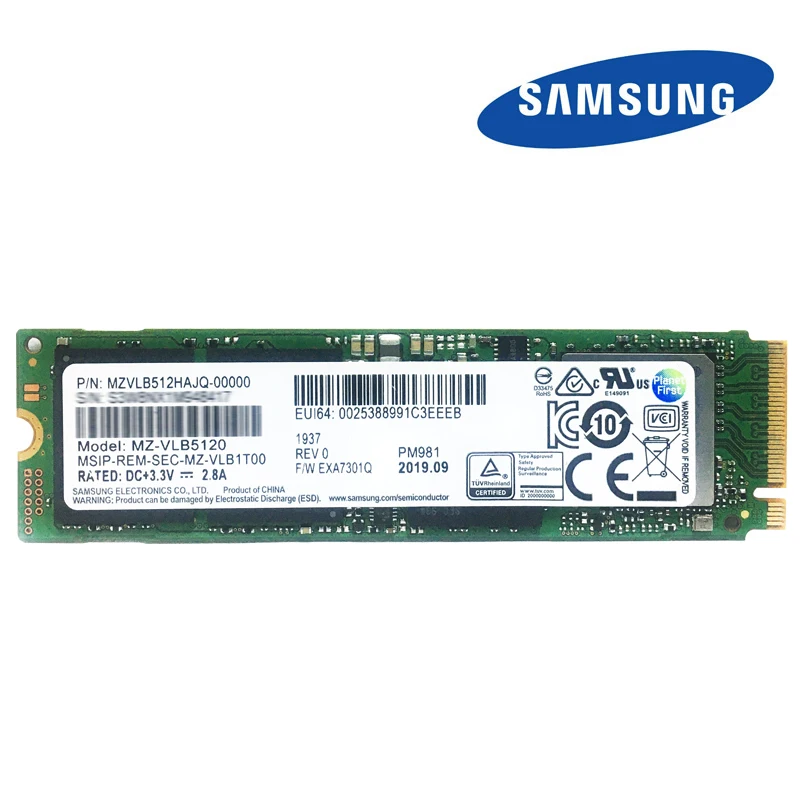 SAMSUNG SSD M.2 PM981 256 ГБ 512 1 ТБ твердотельный жесткий диск M2 NVMe PCIe 3 0x4 внутренний для