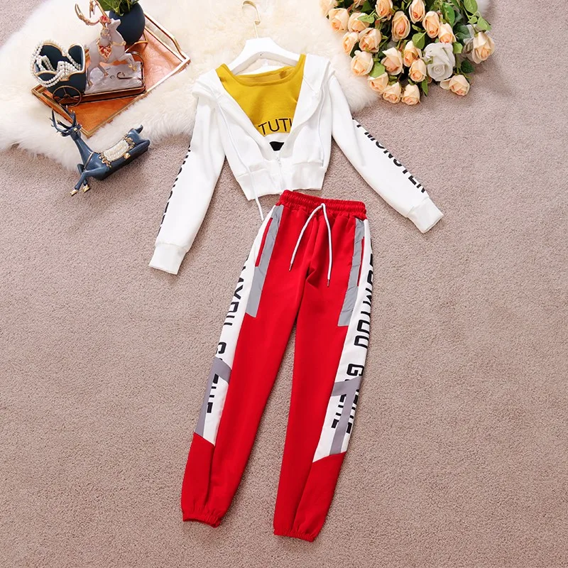 Women Sporty Casual Set Spring Letters Prints Knitted Tank Top + Short Hooded Jacket + Harem Pants 3 Pieces
Women Sporty Casual Set Spring Letters Prints Knitted Tank Top + Short Hooded Jacket + Harem Pants 3 Pieces