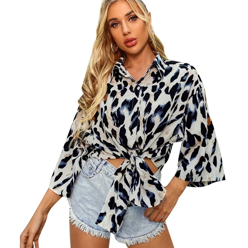 Women Long Sleeves Buttons Down Blouses Fashion Leopard Printing V Neck Tops Shirt Spring Summer Casual Loose Tunic Streetwear
Women Long Sleeves Buttons Down Blouses Fashion Leopard Printing V Neck Tops Shirt Spring Summer Casual Loose Tunic Streetwear