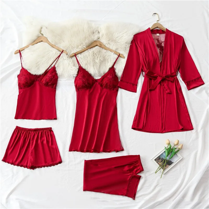 Female Pajamas Set Embroidery exy Kimono Bathrobe Gown Spring Summer Sleepwear Satin 5pcs Sleepwear Loose Casual Nightwear
Female Pajamas Set Embroidery exy Kimono Bathrobe Gown Spring Summer Sleepwear Satin 5pcs Sleepwear Loose Casual Nightwear