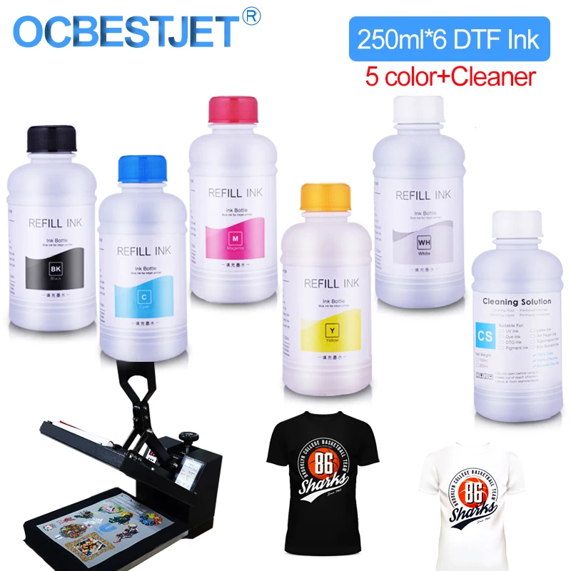 250ML*6 DTF Ink For Direct Transfer Film Printing Hot Melt Powder PET Film Printing And Transfer For Epson (with cleaning)
250ML*6 DTF Ink For Direct Transfer Film Printing Hot Melt Powder PET Film Printing And Transfer For Epson (with cleaning)