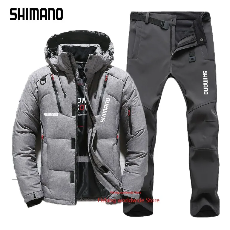 Men White Duck Down Shimanos Fishing Jacket Warm Hooded Thick Puffer Fishing Clothing Winter Waterproof Fleece Fishing Pants 
Men White Duck Down Shimanos Fishing Jacket Warm Hooded Thick Puffer Fishing Clothing Winter Waterproof Fleece Fishing Pants