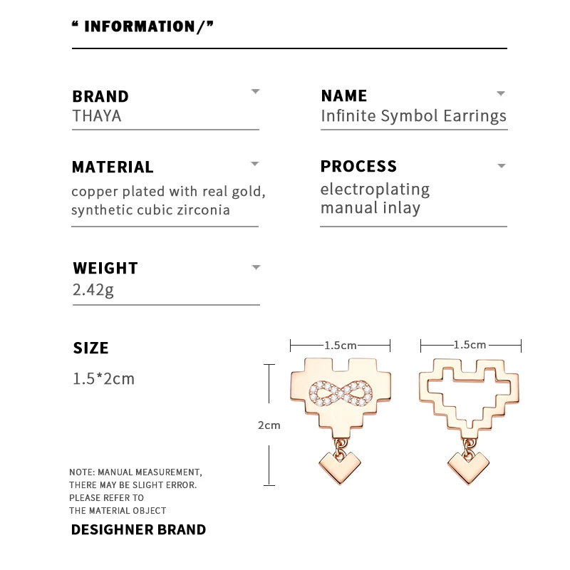 Thaya New arrival Creative Infinity Ear Studs Fashion Style Earrings Stud Zircon Earring Charm For Women 2020 Fine Jewelry Gift
Thaya New arrival Creative Infinity Ear Studs Fashion Style Earrings Stud Zircon Earring Charm For Women 2020 Fine Jewelry Gift
