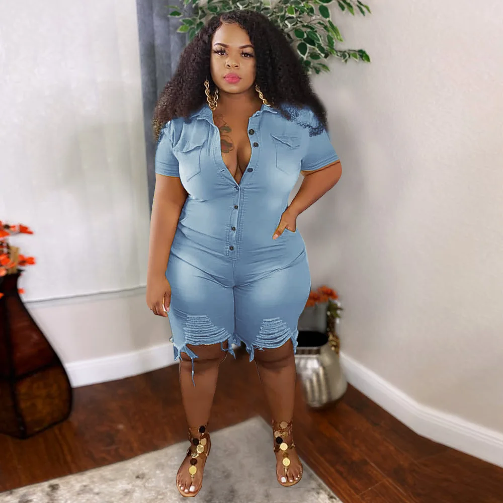 4XL 5XL Plus Size Clothing Jeans Jumpsuits Women Short Sleeve Bodysuit Ripped Denim Shorts Jumpsuits Big Size 3XL
4XL 5XL Plus Size Clothing Jeans Jumpsuits Women Short Sleeve Bodysuit Ripped Denim Shorts Jumpsuits Big Size 3XL