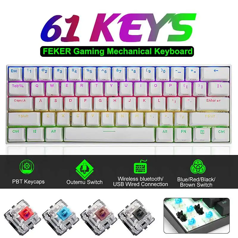 Механическая игровая клавиатура FEKER 60% NKRO 61 клавиши bluetooth 5.0 Type-C RGB PBT Keycap Outemu переключатели для механической клавиатуры
Механическая игровая клавиатура FEKER 60% NKRO 61 клавиши bluetooth 5.0 Type-C RGB PBT Keycap Outemu переключатели для механической клавиатуры