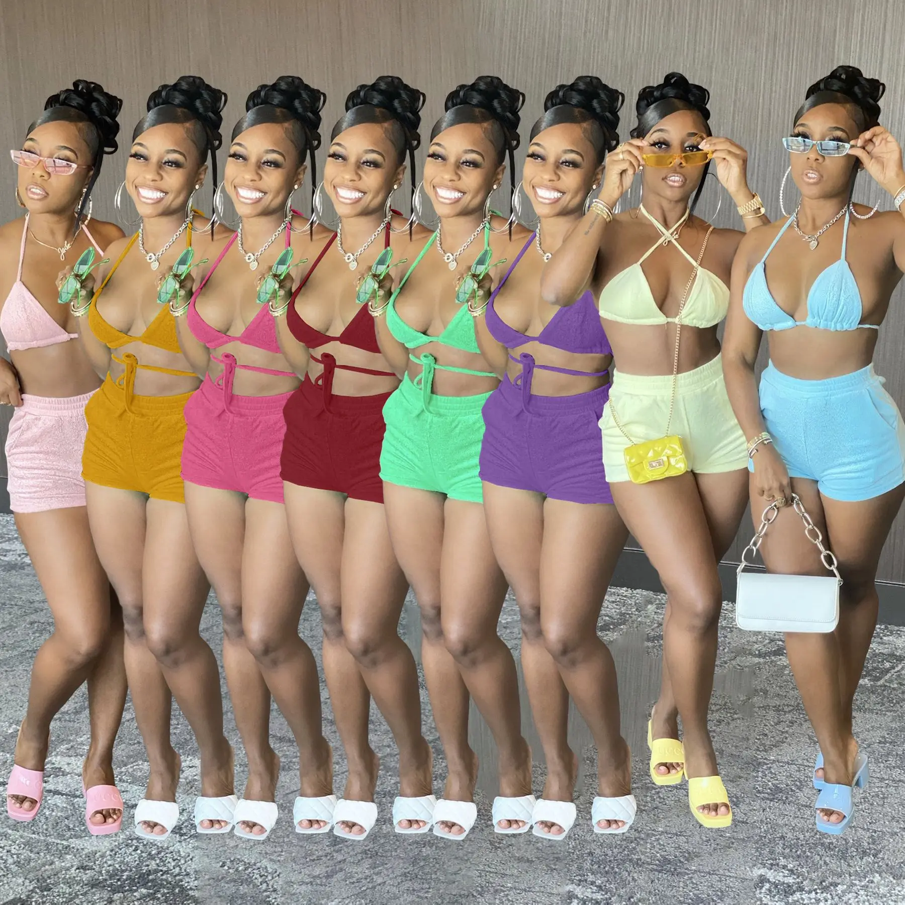Simple And Fashionable Solid Color Halter Bikini Sexy Bra Casual Shorts Two-piece Suit Beach Vacation Women's Clothing
Simple And Fashionable Solid Color Halter Bikini Sexy Bra Casual Shorts Two-piece Suit Beach Vacation Women's Clothing
