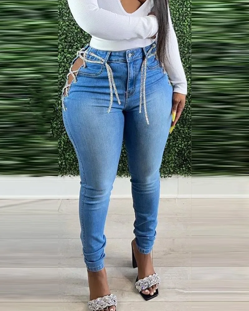 2021 Spring and Autumn New Casual Hollow out Denim Pants Lace-up Solid Skinny Jeans Women Split pants
2021 Spring and Autumn New Casual Hollow out Denim Pants Lace-up Solid Skinny Jeans Women Split pants