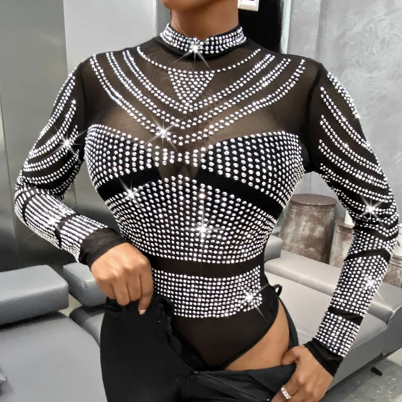 2021 Women Fashion Sexy Bodysuits See Through Round Neck Skinny Studded Sheer Mesh Cutout Back Top Black Brick Mesh Jumpsuit
2021 Women Fashion Sexy Bodysuits See Through Round Neck Skinny Studded Sheer Mesh Cutout Back Top Black Brick Mesh Jumpsuit