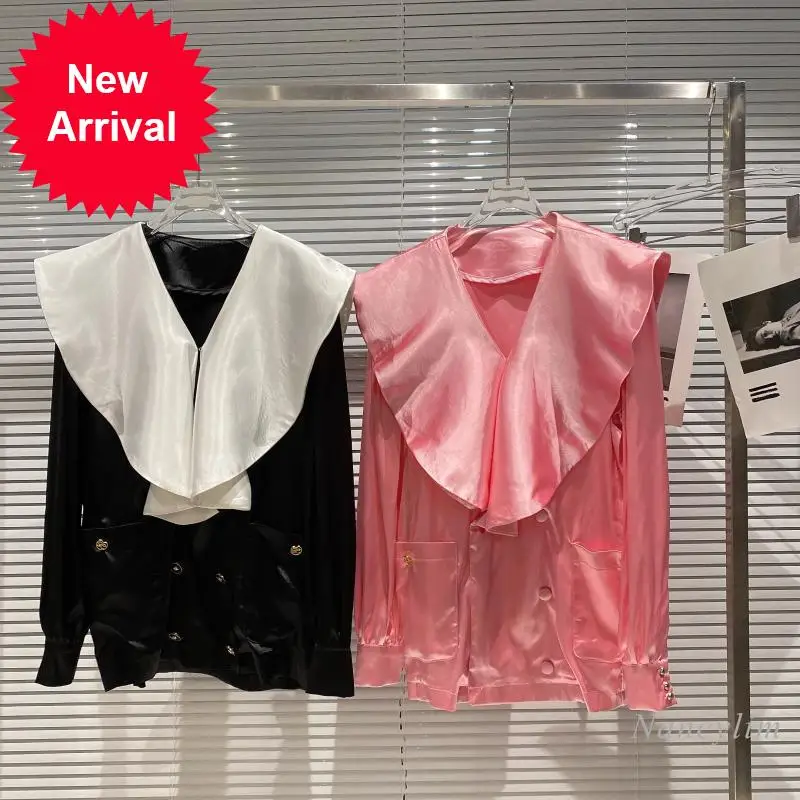 Fashion Women's Coat 2021 Autumn New Lotus Leaf Collar Double Pocket Thin Long Sleeve Short Coat Top Femme Pink Black
Fashion Women's Coat 2021 Autumn New Lotus Leaf Collar Double Pocket Thin Long Sleeve Short Coat Top Femme Pink Black