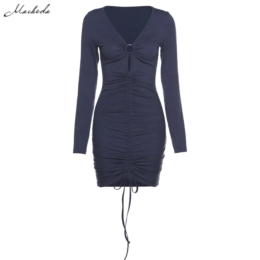 Spring Navy blue Sexy Hollow Out Slim Dress Women V Neck Long Sleeve Fashion Drawstring Clothing Lady Mini Dresses 2021
Spring Navy blue Sexy Hollow Out Slim Dress Women V Neck Long Sleeve Fashion Drawstring Clothing Lady Mini Dresses 2021