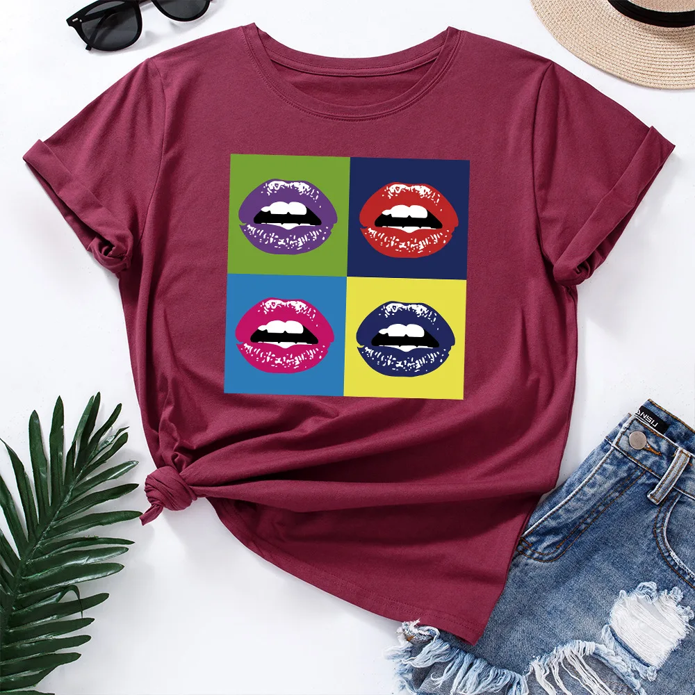 Womens 100%Cotton T-shirt Lips Print Graphic Tees Tops Woman Oversized Short Sleeve Top Female Clothes Summer Fall Streetwear
Womens 100%Cotton T-shirt Lips Print Graphic Tees Tops Woman Oversized Short Sleeve Top Female Clothes Summer Fall Streetwear