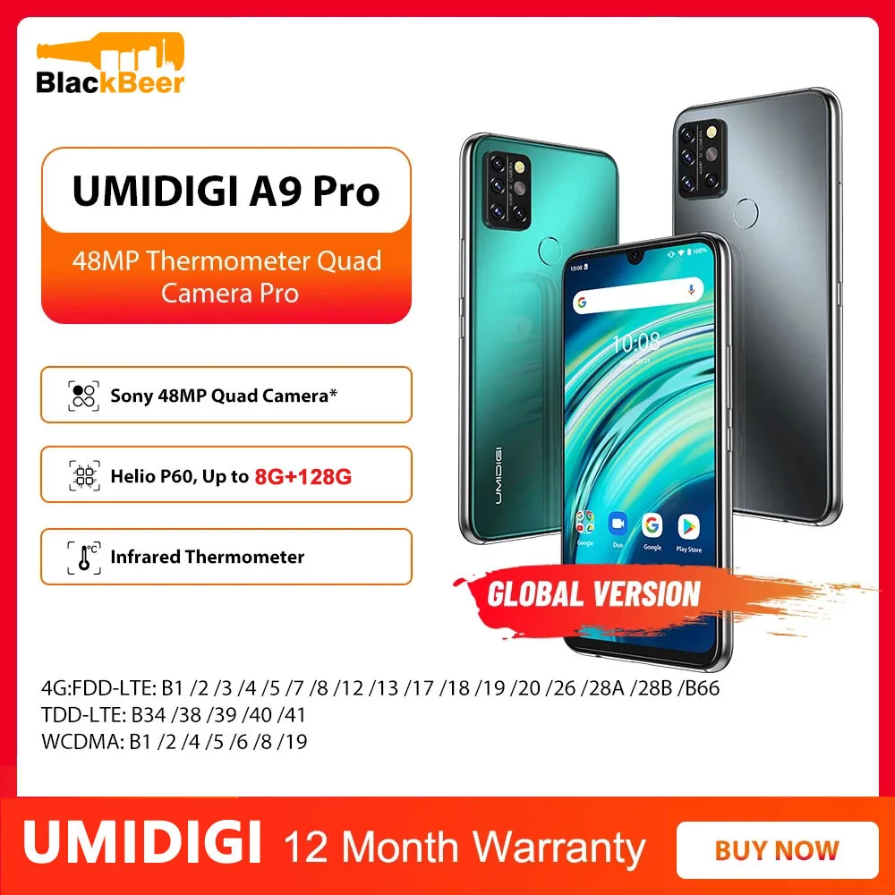 

UMIDIGI A9 Pro Android 10.0 Mobile Phone Octa Core Helio P60 8GB 128GB Smartphone 48MP Quad Camera 4G CellPhone Global Version