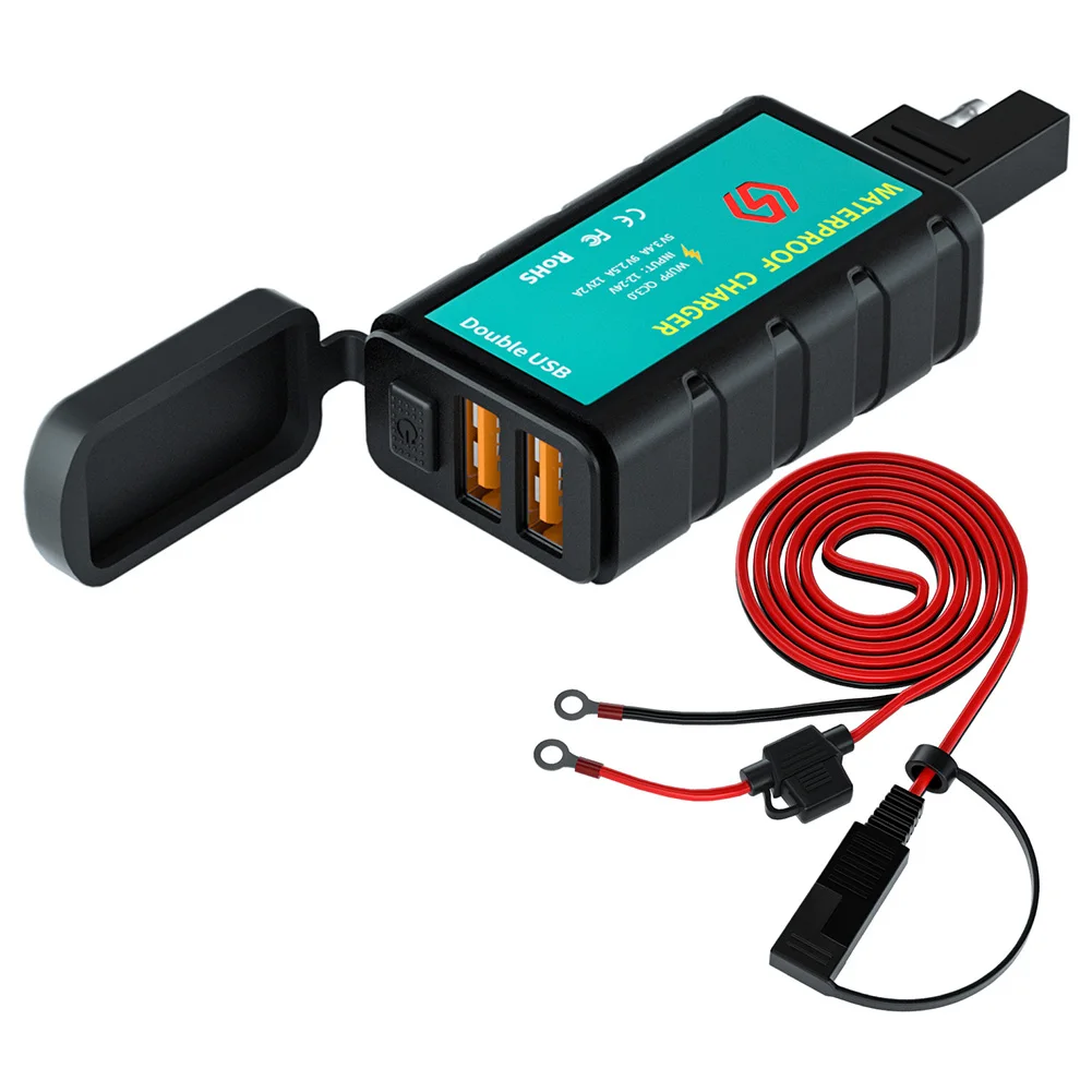 Motorcycle USB Charger with On/Off Switch SAE Dual USB Charging Adapters with Double SAE Socket OT Terminal Connecting Wire
Motorcycle USB Charger with On/Off Switch SAE Dual USB Charging Adapters with Double SAE Socket OT Terminal Connecting Wire