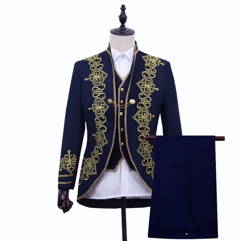 Jacket+Pant+Vest 3 piece Suits Men Gold Embroidery Open Stitch Stand Collar Slim Fit Blazer Retro Court Stage Show Costume Homme
Jacket+Pant+Vest 3 piece Suits Men Gold Embroidery Open Stitch Stand Collar Slim Fit Blazer Retro Court Stage Show Costume Homme