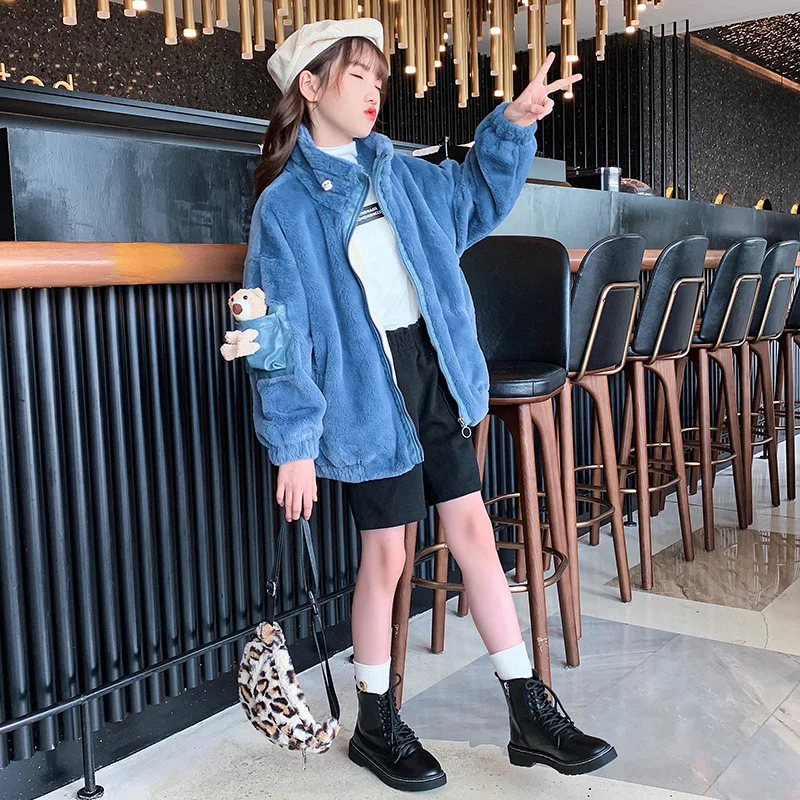 Children Autumn Winter Soft Faux Fur Jacket Kids Cute Bear Doll Zip Outerwear Teenage Girls Solid Color Plush Stand Collar Coat
Children Autumn Winter Soft Faux Fur Jacket Kids Cute Bear Doll Zip Outerwear Teenage Girls Solid Color Plush Stand Collar Coat