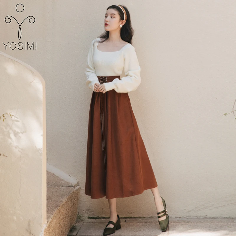 YOSIMI Women Two Piece Outfits Vintage 2021 Winter Long Sleeve Pullover Sweater Top and Mid-calf Bandage Skirt 2 Piece Sets Suit
YOSIMI Women Two Piece Outfits Vintage 2021 Winter Long Sleeve Pullover Sweater Top and Mid-calf Bandage Skirt 2 Piece Sets Suit