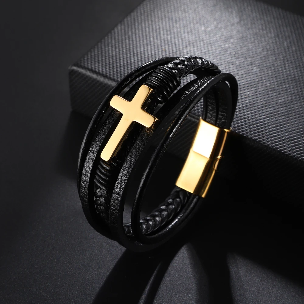 Prayer Style Multi Layer Design Stainless Steel Fashion Men's Cross Leather Bracelet Classic Christmas Gift For Men Women
Prayer Style Multi Layer Design Stainless Steel Fashion Men's Cross Leather Bracelet Classic Christmas Gift For Men Women