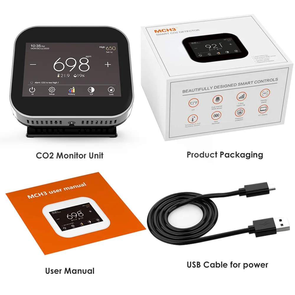 Indoor Carbon Dioxide Meter Temperature And Relative Humidity Carbon Dioxide Detector Air Quality Monitor NDIR Channel Sensor
Indoor Carbon Dioxide Meter Temperature And Relative Humidity Carbon Dioxide Detector Air Quality Monitor NDIR Channel Sensor