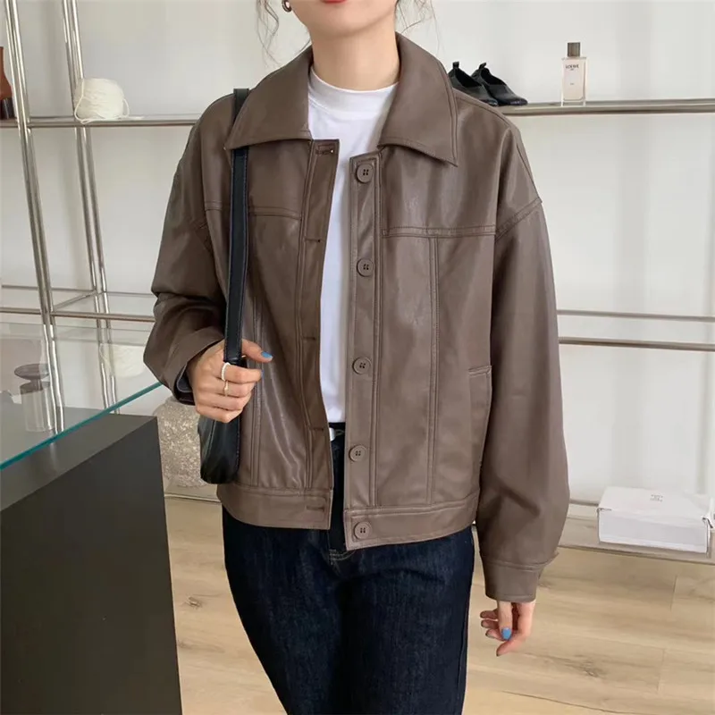 Spring Oversized Short Soft Brown Leather Jacket Women Long Sleeve Korean Fashion Clothing for Womens 2021 Streetwear
Spring Oversized Short Soft Brown Leather Jacket Women Long Sleeve Korean Fashion Clothing for Womens 2021 Streetwear