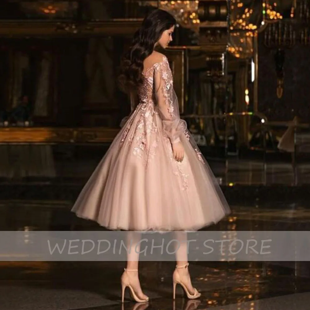Applique Pink Evening Dresses 2021 Women Tea-Length Deep V-Neck Long Sleeve A-Line Prom Gowns Eleglant Custom Vestidos de fiesta
Applique Pink Evening Dresses 2021 Women Tea-Length Deep V-Neck Long Sleeve A-Line Prom Gowns Eleglant Custom Vestidos de fiesta