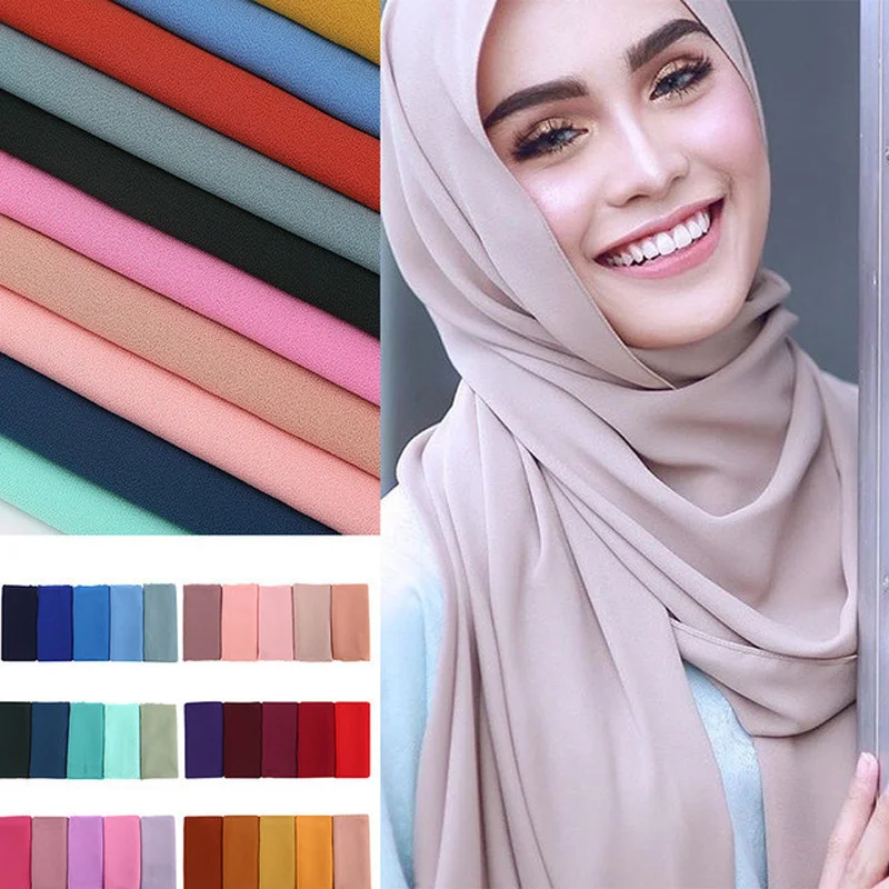 Женский однотонный шифоновый шарф с пузырьками хиджаб обернутый защитный платок