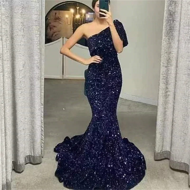 Ladies Mermaid Prom Dress Beading Sequin One Shoulder Short Sleeve Tight Sweep Tight Formal Evening Dresses Robes De Soirée
Ladies Mermaid Prom Dress Beading Sequin One Shoulder Short Sleeve Tight Sweep Tight Formal Evening Dresses Robes De Soirée