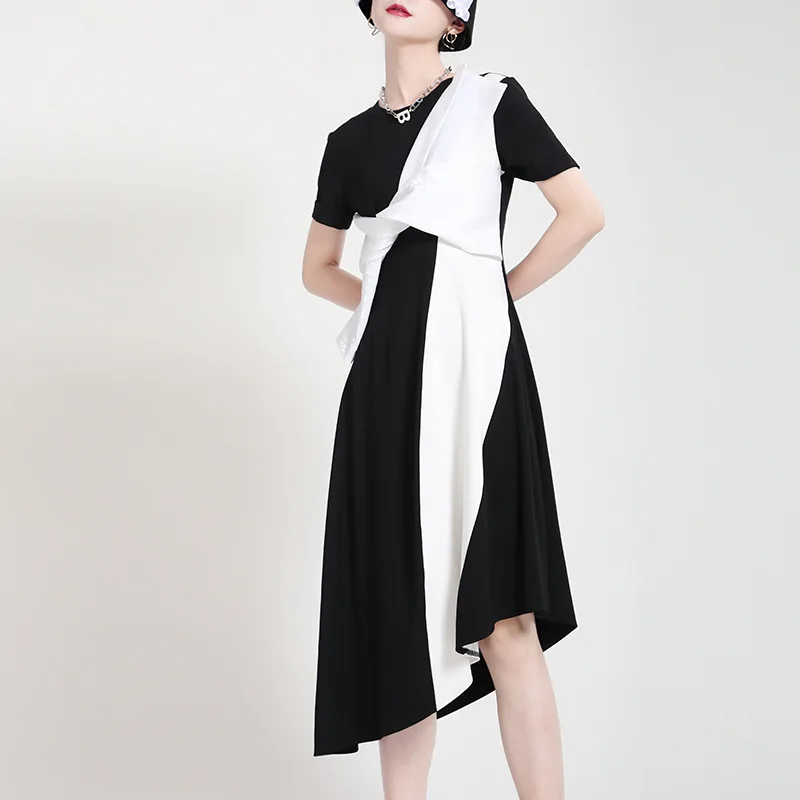 Young Ladies Summer Color Contrast Big Bow Dress Irregular Round Neck Short Sleeve Dress
Young Ladies Summer Color Contrast Big Bow Dress Irregular Round Neck Short Sleeve Dress