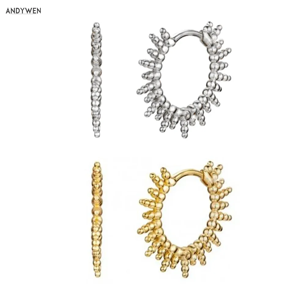 

ANDYWEN 925 Sterling Silver 11.5mm Gold Hoops Piercing Huggies Earring 2020 Fashion Rock Punk Luxury Jewelry Spike Circle Loops