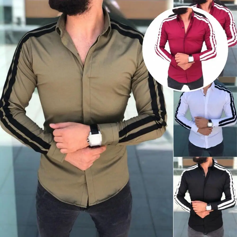 Chic Men Shirt Single Breasted Breathable Side Striped Slim Office Shirt Office Shirt Autumn Shirt
Chic Men Shirt Single Breasted Breathable Side Striped Slim Office Shirt Office Shirt Autumn Shirt