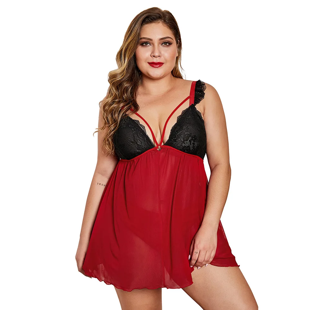 SEBOWEL Sexy Black Red Lace Cup Plus Size Woman Tulle Dress with Thong 2 Pcs Sets Female Large Size Nightgowns Lingerie Dresses
SEBOWEL Sexy Black Red Lace Cup Plus Size Woman Tulle Dress with Thong 2 Pcs Sets Female Large Size Nightgowns Lingerie Dresses