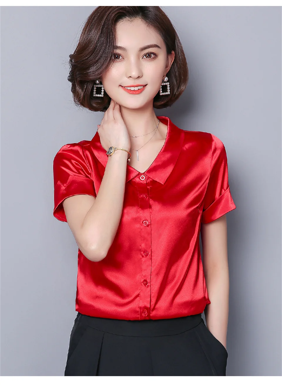 Summer Solid Satin Silk Bottoming Women Blouse Casual Slim Career Office Blouses Ladies Shirt Tops Female Blusas Camisa 
Summer Solid Satin Silk Bottoming Women Blouse Casual Slim Career Office Blouses Ladies Shirt Tops Female Blusas Camisa