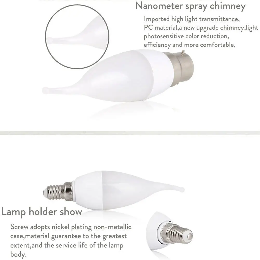 

E12 E14 E27 B22 LED Candle Light Bulb Indoor Light Screw 85-265V 3W Chandelier Lamp 2835 SMD Cool Warm White Energy Saving
