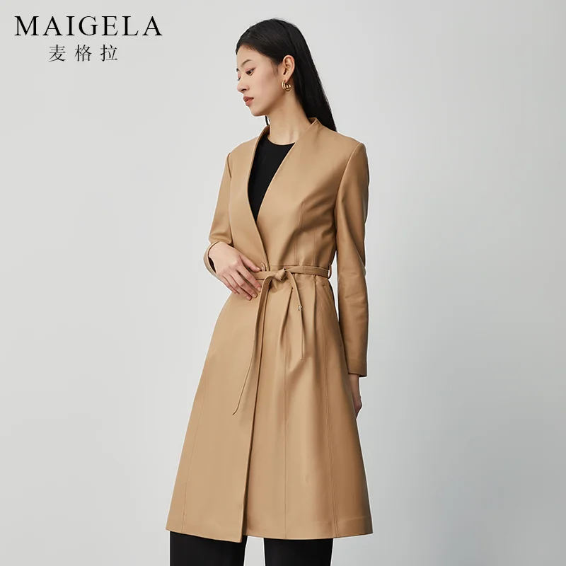 Large V-neck leather windbreaker mid-length women's waist straps sheepskin leather leather jacket slim fit jacket
Large V-neck leather windbreaker mid-length women's waist straps sheepskin leather leather jacket slim fit jacket
