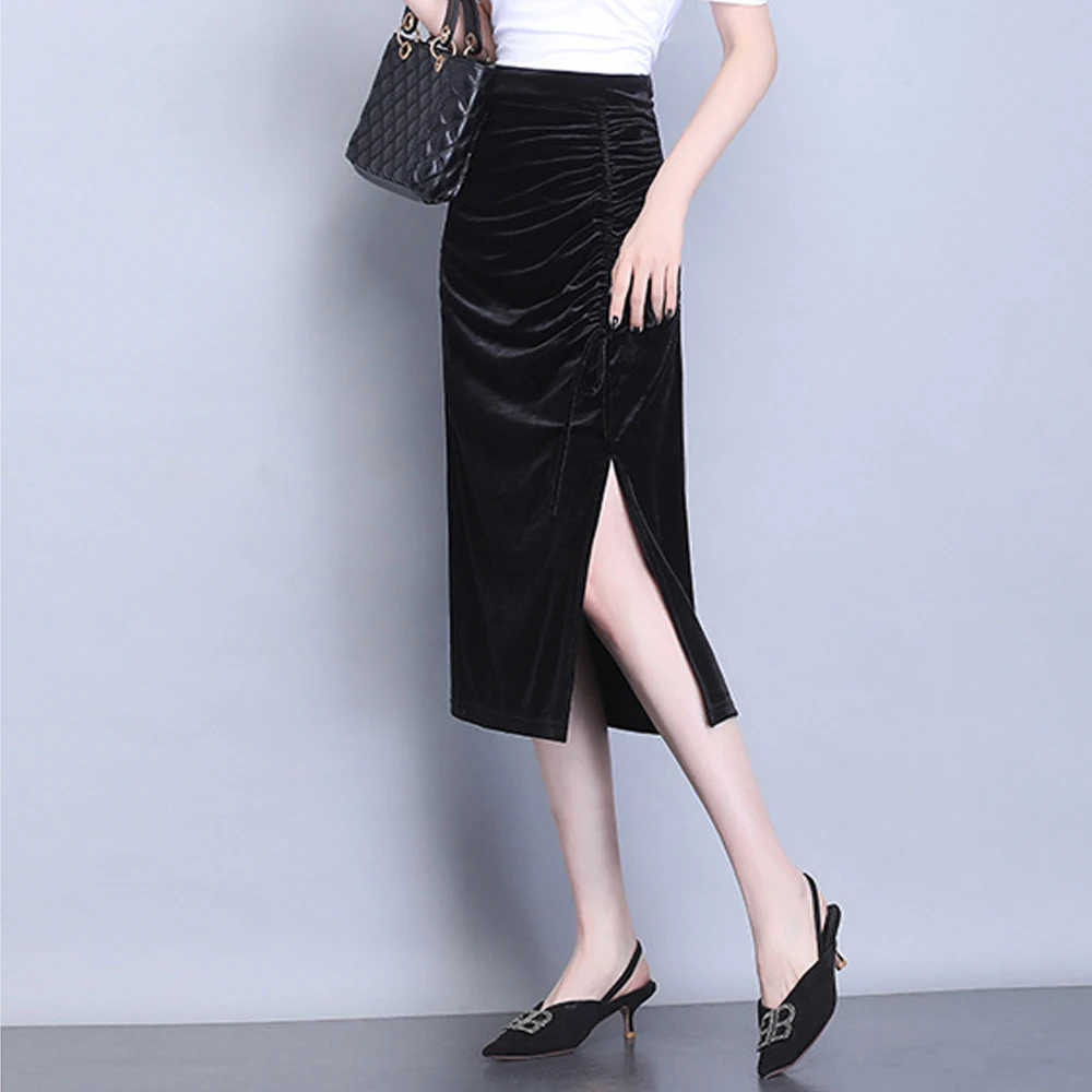 Velvet Elastic Skirts Size S-2XL High Waist Midi Sexy Bodycon Slim Long Skirt Ruched Drawstring high slit Soft Women Skirts
Velvet Elastic Skirts Size S-2XL High Waist Midi Sexy Bodycon Slim Long Skirt Ruched Drawstring high slit Soft Women Skirts