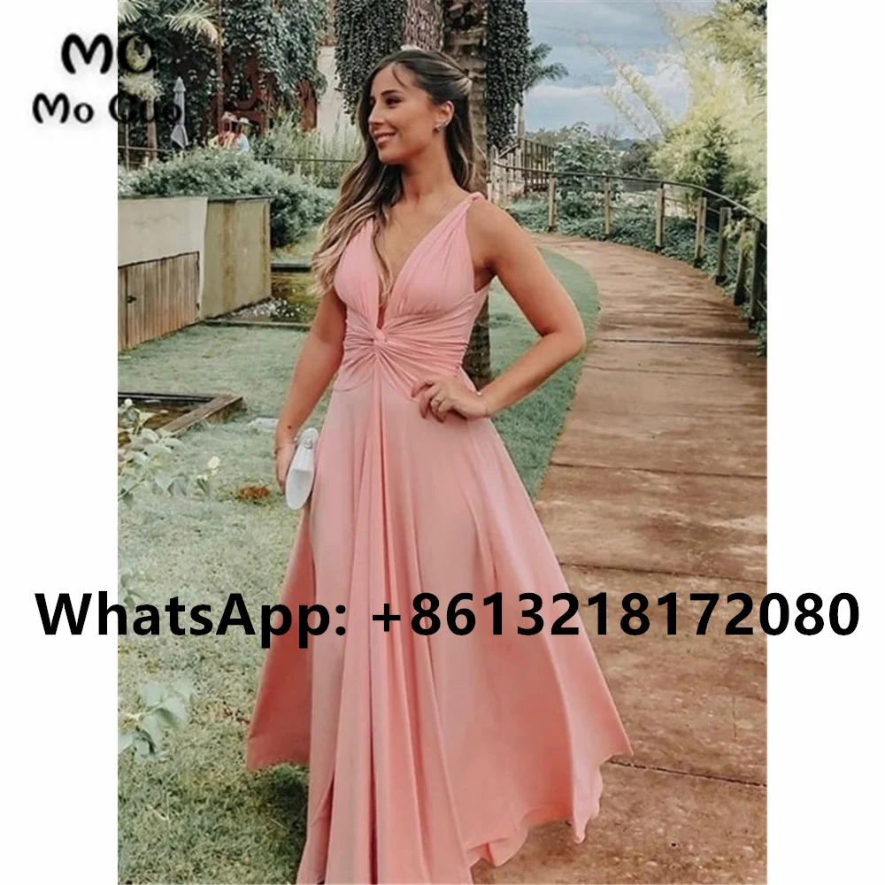 2021 Pink Evening Dresses Prom Gown Deep V-Neck Tank Floor Length Sleeveless Side Slit Chiffon Evening Party Dress for Women's 
2021 Pink Evening Dresses Prom Gown Deep V-Neck Tank Floor Length Sleeveless Side Slit Chiffon Evening Party Dress for Women's