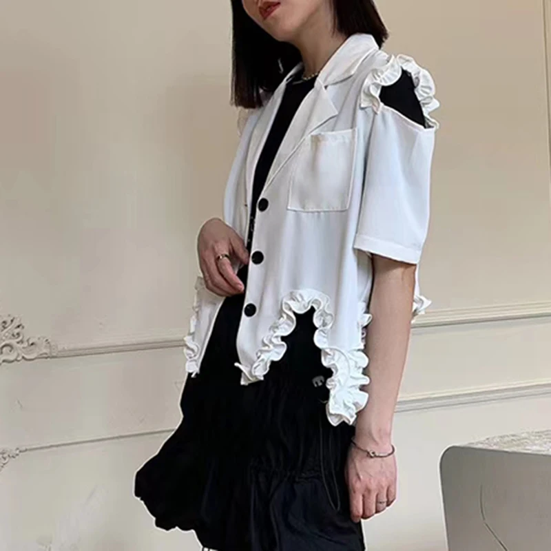 GALCAUR Blue Blazer For Women Lapel Collar Short Sleeve Off Shoulder Irregular Designer Solid Blazers Female Fashion Clothes New
GALCAUR Blue Blazer For Women Lapel Collar Short Sleeve Off Shoulder Irregular Designer Solid Blazers Female Fashion Clothes New