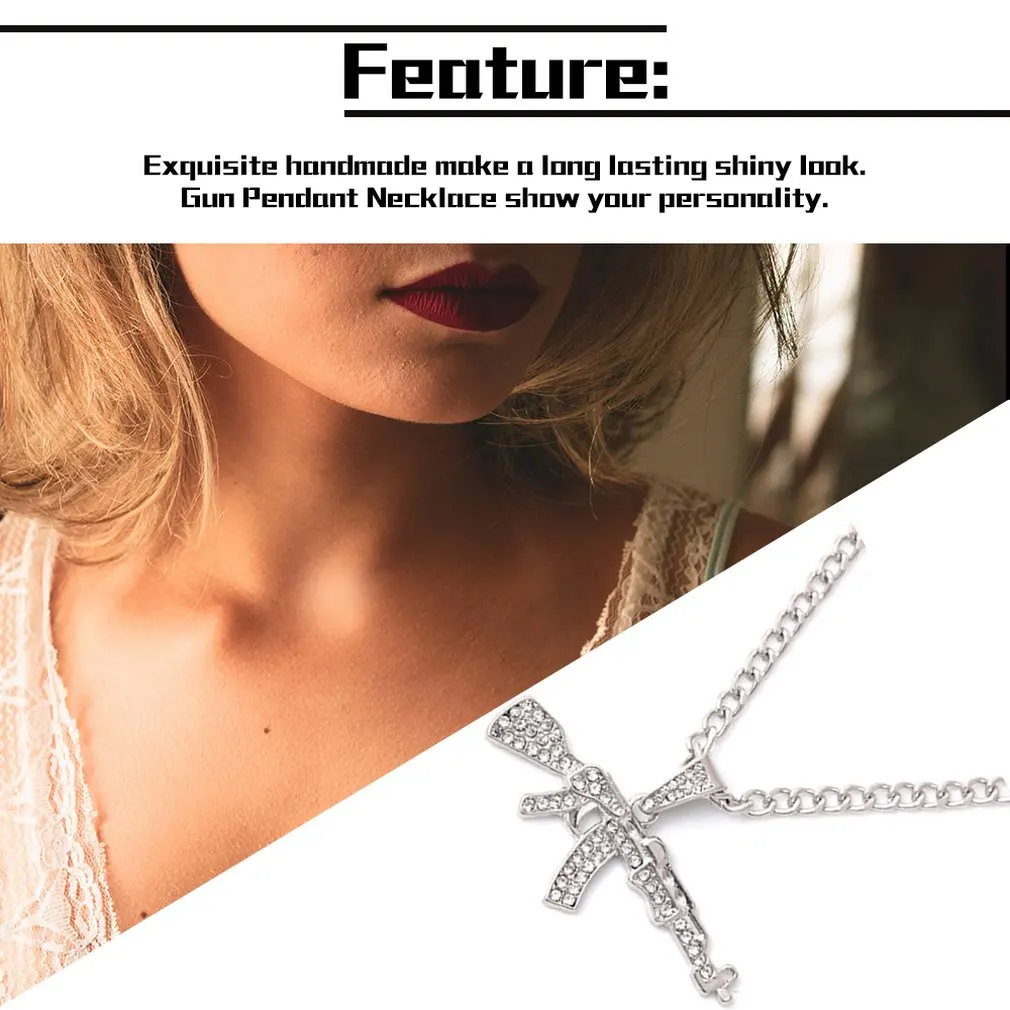 Gun Pendant Necklace with Rhinestone Alloy Chain Necklace Creative Personalized Fashion Hip Hop Jewelry for Party Wedding
Gun Pendant Necklace with Rhinestone Alloy Chain Necklace Creative Personalized Fashion Hip Hop Jewelry for Party Wedding