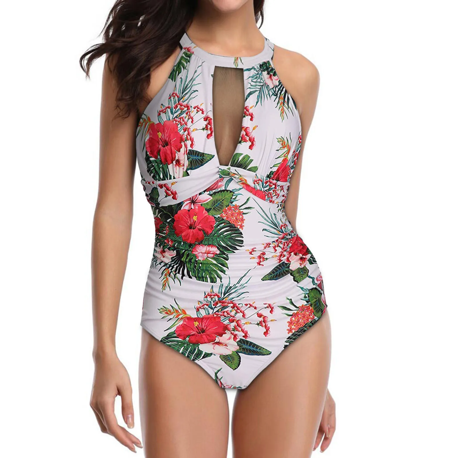 Piece Women Ruched Flower Swimwear Mesh Swimsuit Print High One Neck Monokini Swimwears Tankinis Set Swimwears micro
Piece Women Ruched Flower Swimwear Mesh Swimsuit Print High One Neck Monokini Swimwears Tankinis Set Swimwears micro