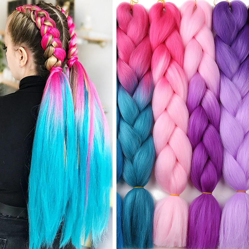 HUAYA 24 Inch Ombre Color Synthetic Braiding Hair Extension Wholesale Jumbo Braiding Hair Pink Purple Yellow Golden Colors 
HUAYA 24 Inch Ombre Color Synthetic Braiding Hair Extension Wholesale Jumbo Braiding Hair Pink Purple Yellow Golden Colors
