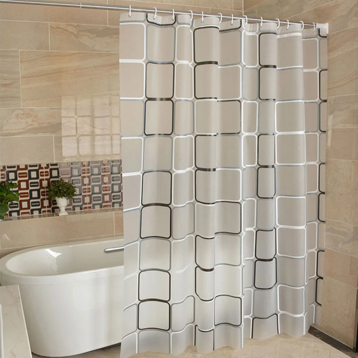 

PEVA Waterproof Shower Curtain Liner Translucent Bathroom Curtain Luxury Bath Curtain With 12 High Quality Hooks