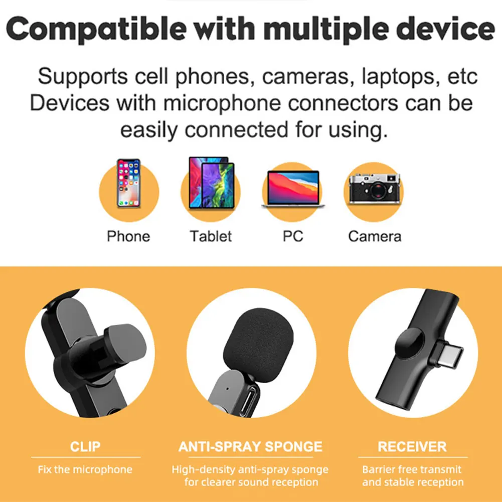 Type C Lavalier Microphone 2.4Hz Wireless Studio Vocal Record Mini Lapel Clip Microphone for Smartphone Conference
Type C Lavalier Microphone 2.4Hz Wireless Studio Vocal Record Mini Lapel Clip Microphone for Smartphone Conference