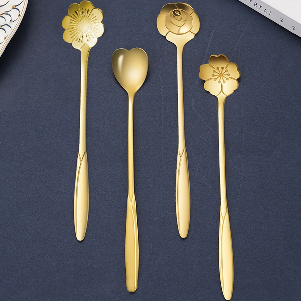 4Pcs Cute Stainless Steel Flower Teaspoon Golden Sakura Rose Spoon Dessert Coffee Spoon Kitchen Luxury Tableware Set
4Pcs Cute Stainless Steel Flower Teaspoon Golden Sakura Rose Spoon Dessert Coffee Spoon Kitchen Luxury Tableware Set