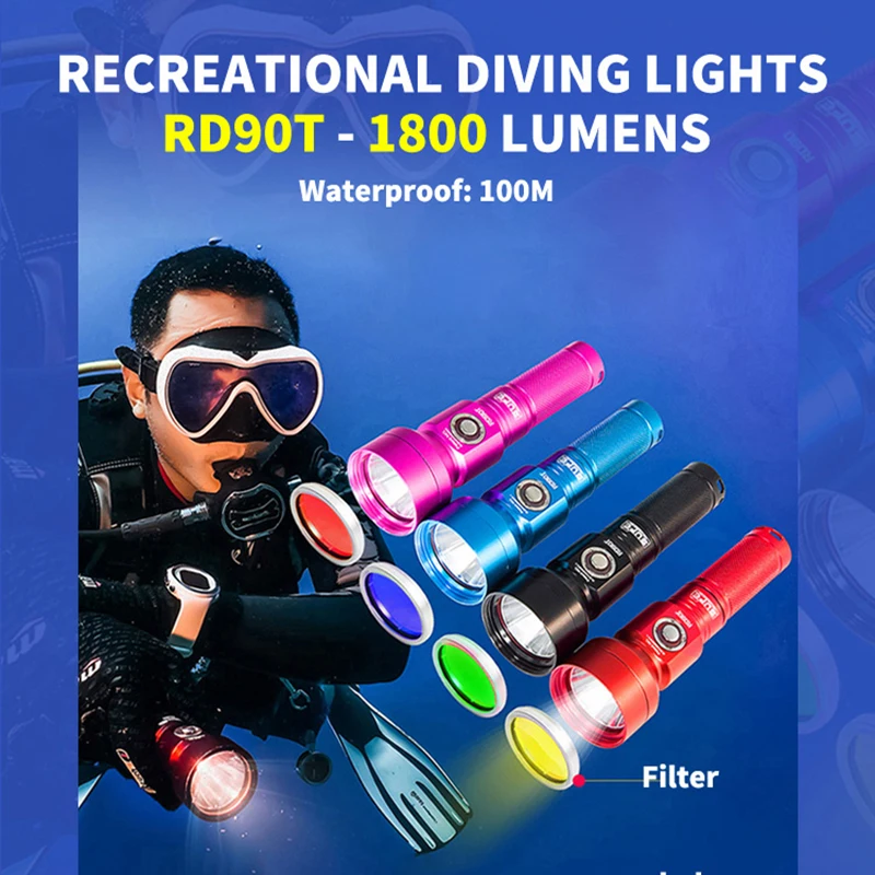 SUPE Scubalamp RD90T 1800 Lumen Flashlight Troch Scuba Diving 100 Meter Depth Waterproof Underwater Photography Search Nightdive
SUPE Scubalamp RD90T 1800 Lumen Flashlight Troch Scuba Diving 100 Meter Depth Waterproof Underwater Photography Search Nightdive